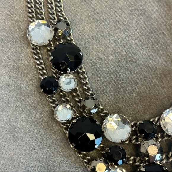 BLACK clear crystal rhinestone clustered multi layered chain ribbon necklace - Picture 6 of 11